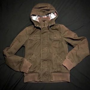 tna Flannel-Lined Chocolate Brown  Canvas Bomber Jacket • Ladies’ Small